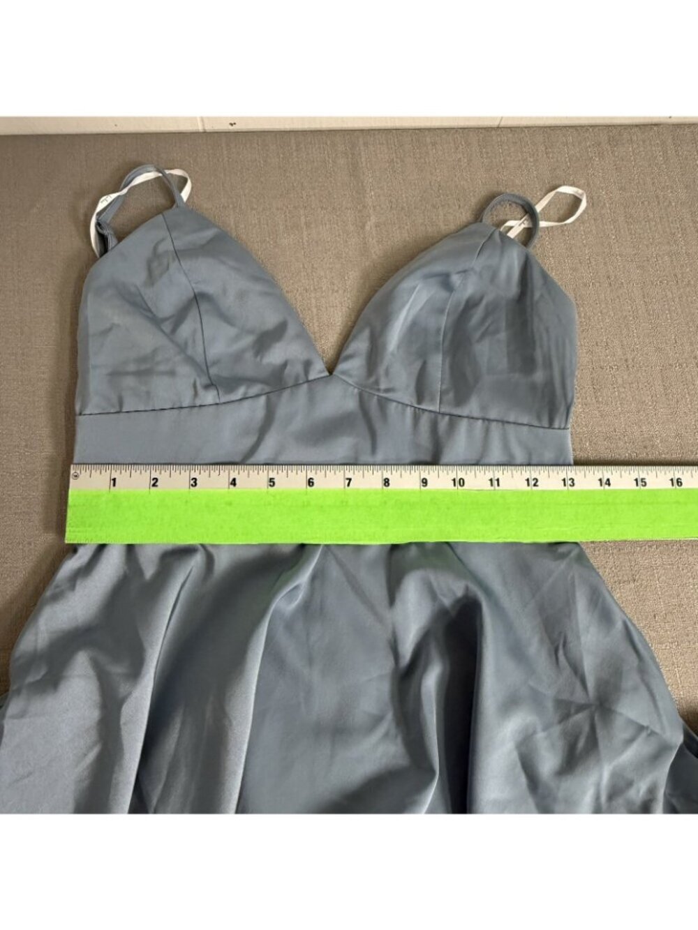 NWT Lulus Going with Elegance Slate Blue Satin Tiered Gown Bridesmaid Gala Small - Picture 6 of 14